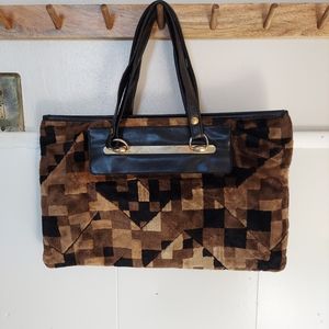Vintage 70s Velour "carpet bag"  Purse